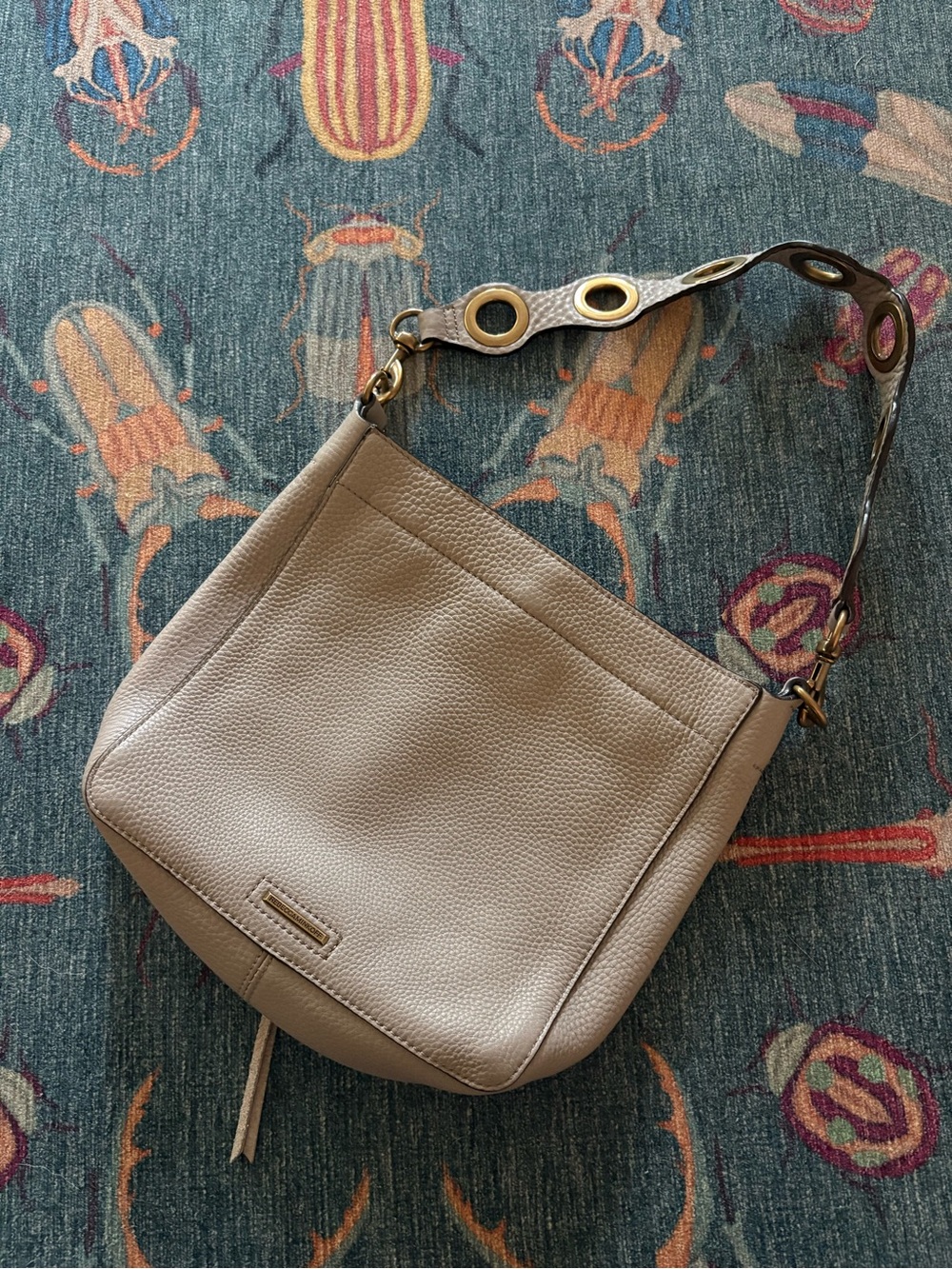 Exc Rebecca Minkoff Darren Pebbled Leather Shoulder Bag Grommet Strap in gray